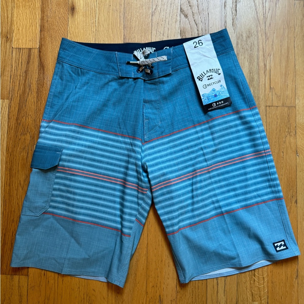 Billabong board short boys sz 26, blue w red/orange NWT